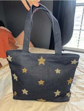 Tiana Denim Tote Bag with Beaded Star Embellishments